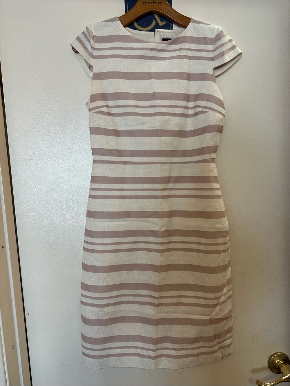 J. Crew Cream and Blush Striped Cap-Sleeve Midi Dress